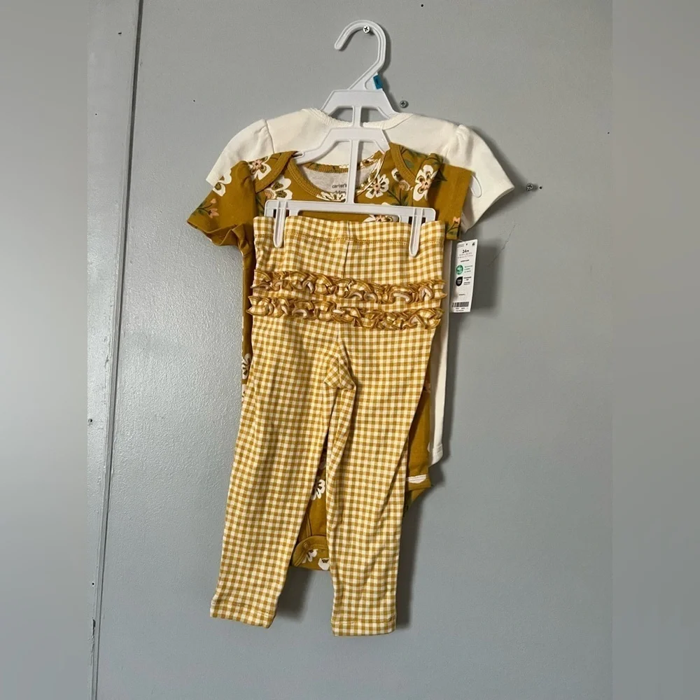Carter's White and Yellow Floral Bodysuit Set